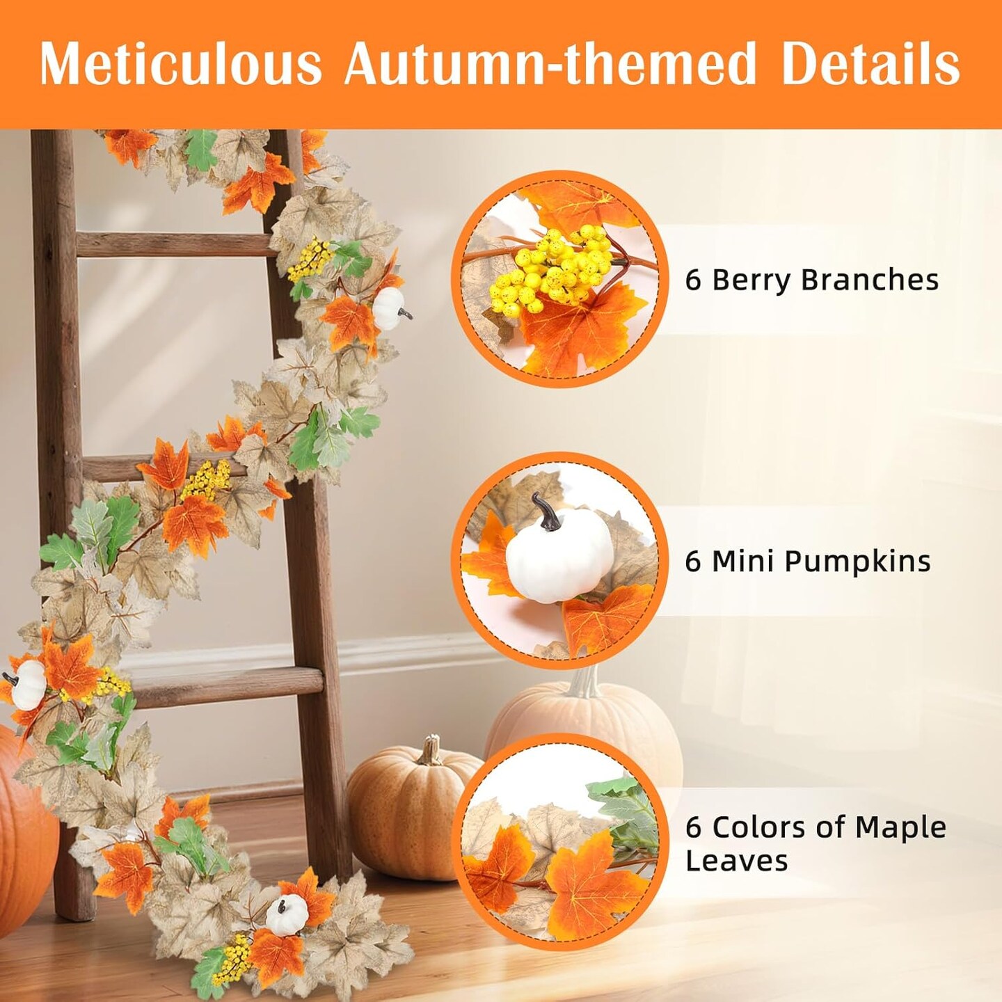 Fall Decor - 6 ft Fall Garland, Fall Leaves Garland with Fall Decorations(Dry Yellow)68.9 x 1.97 x 1.97 inches