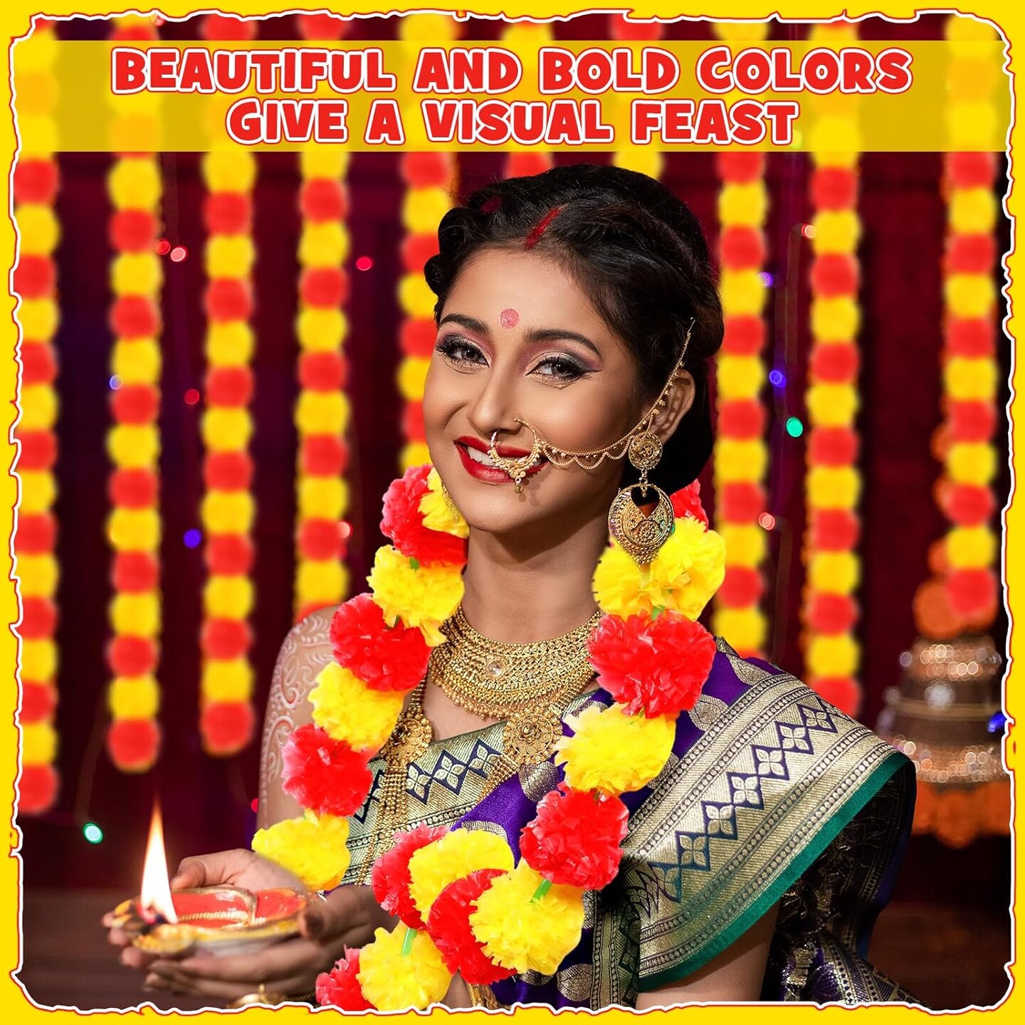 20 Pcs Diwali 5 ft Marigold Garland Marigold Garlands Decoration (Red and Yellow)