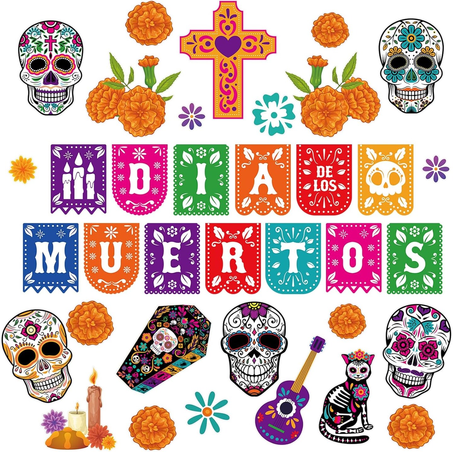 36 PCS Day of The Dead Bulletin Board Decorations(Multi Color)