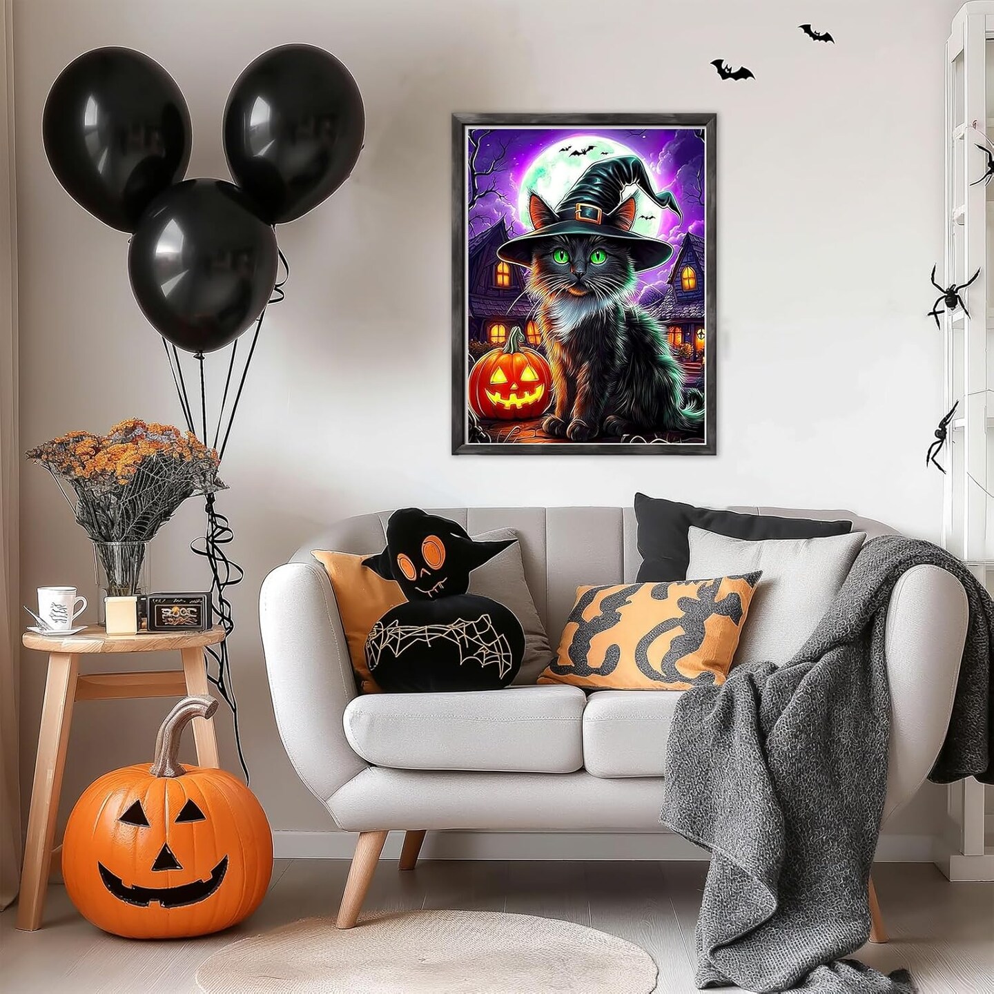 Halloween Black Cat 5D Diamond Painting Kit – Full Round Drill DIY Gem Art for Adults, 12x16 Inch Wall Décor