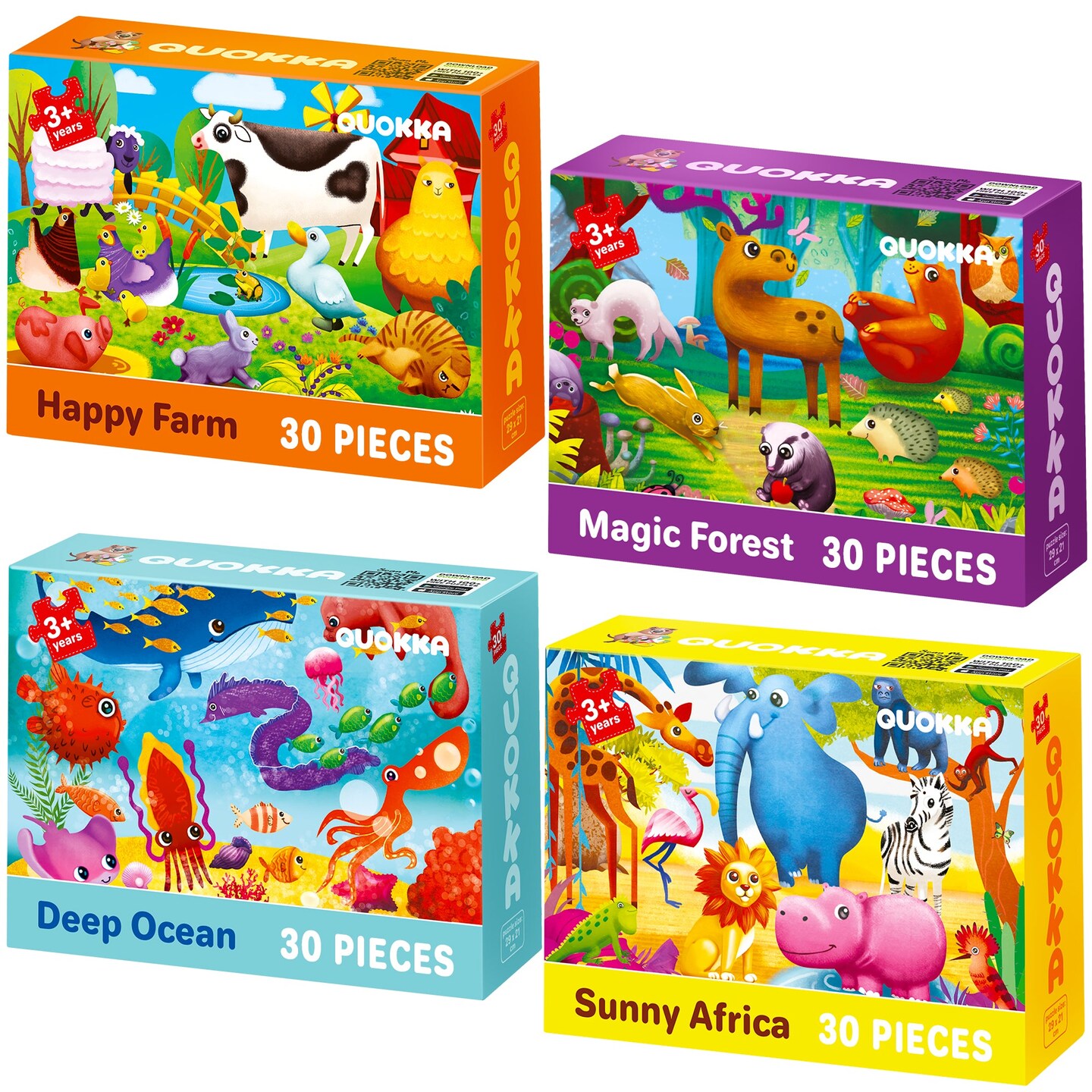 QUOKKA Puzzles for Toddlers 3-5 - 4 x 30 Pieces Puzzles for Kids