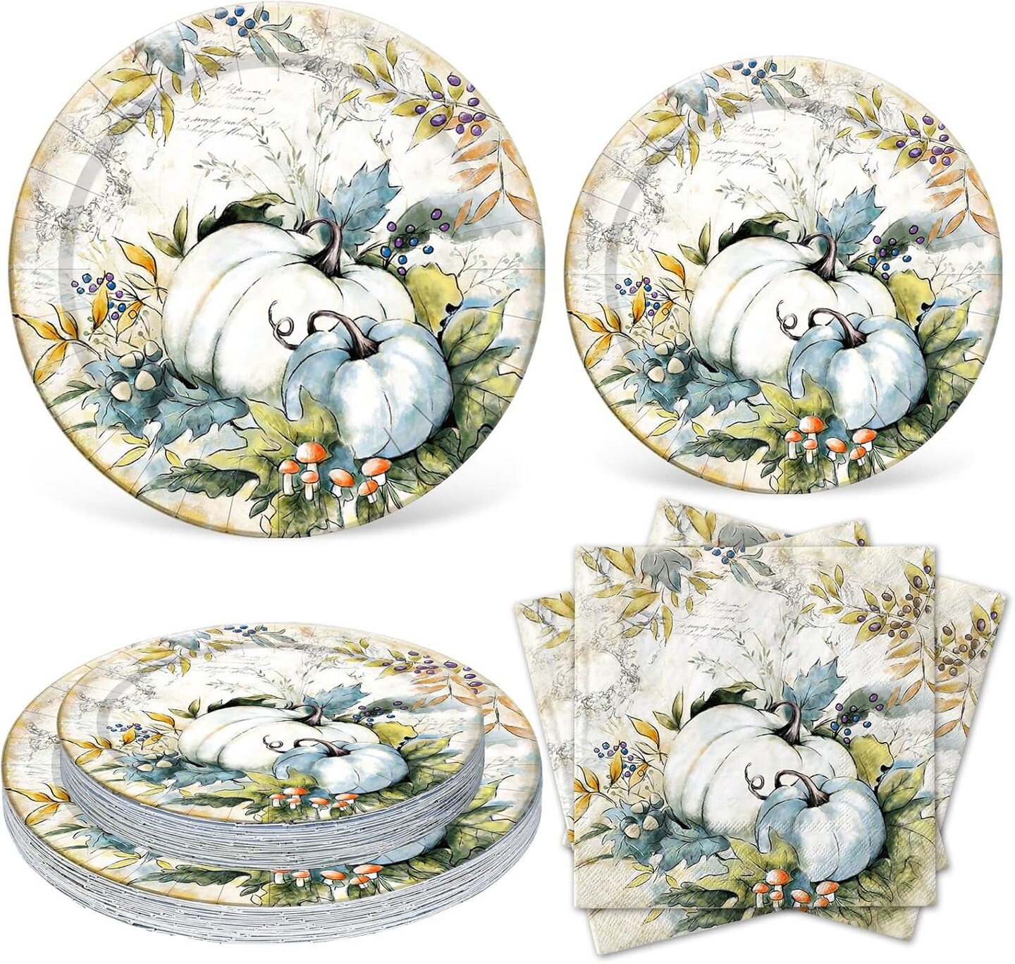 72Pcs Thanksgiving Plates and Napkins (Blue)