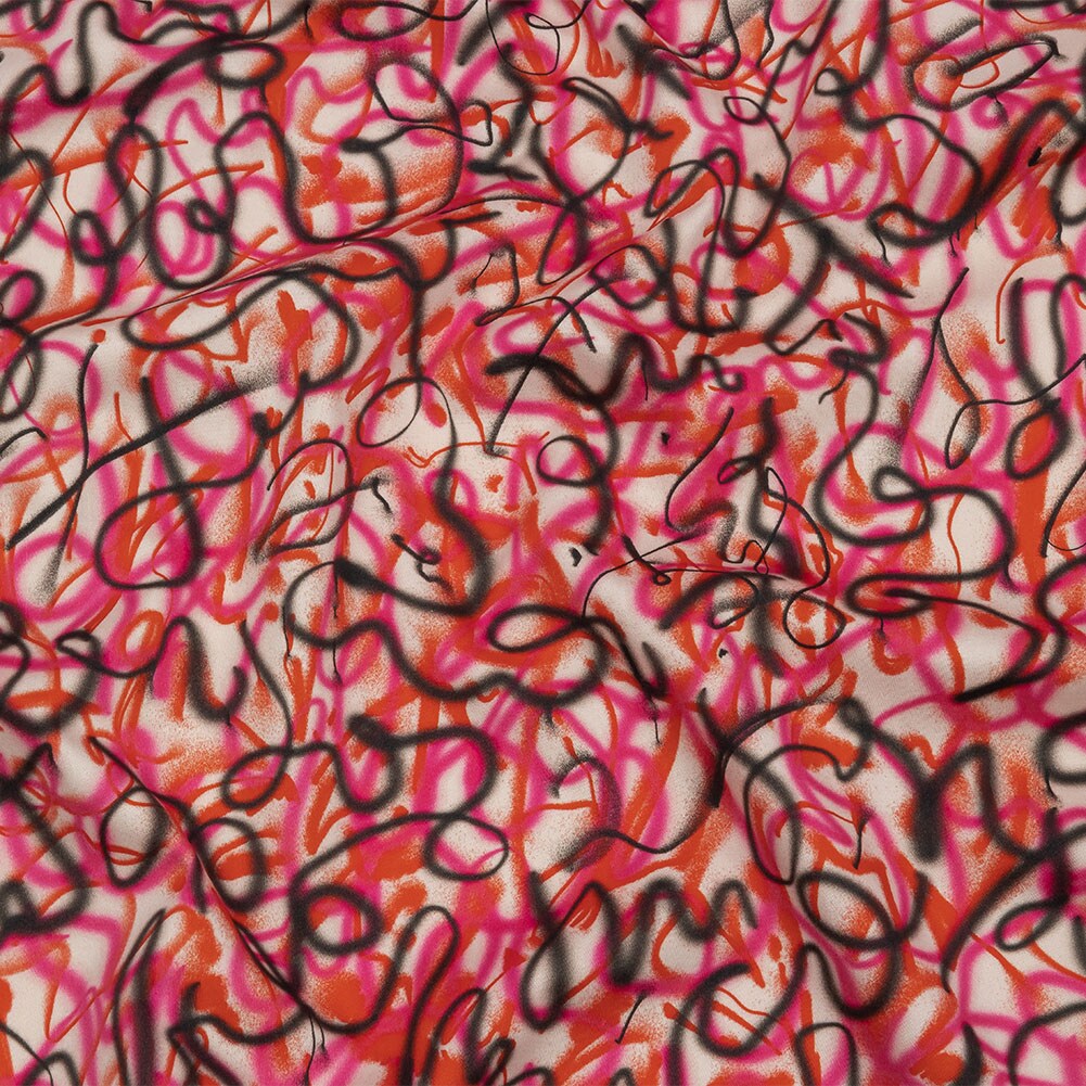 1 Yard Cotton Sateen Pink Spraypaint Scribbles Love Notorious Print Metro Collection