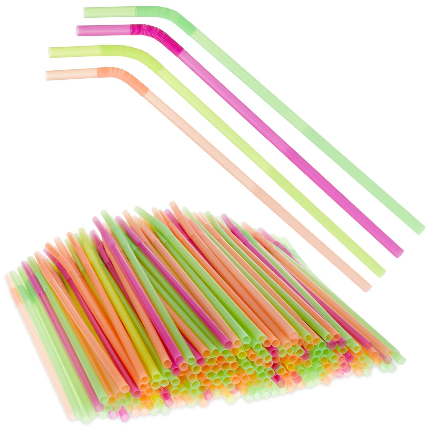 200 Pack Plastic Extra Long Straws for Birthday Party, 13 Inch Disposable Drinking Straws for Cocktails, Coffee (4 Rainbow Colors)