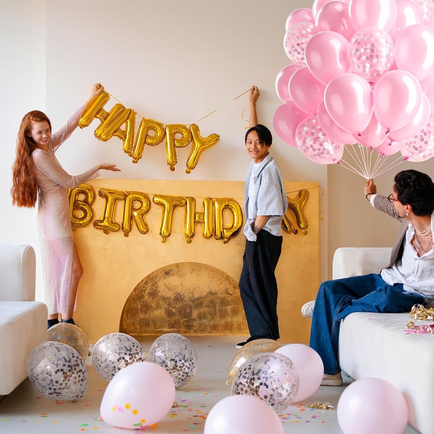 Pink Balloon and Silver Confetti Balloon (Pink)