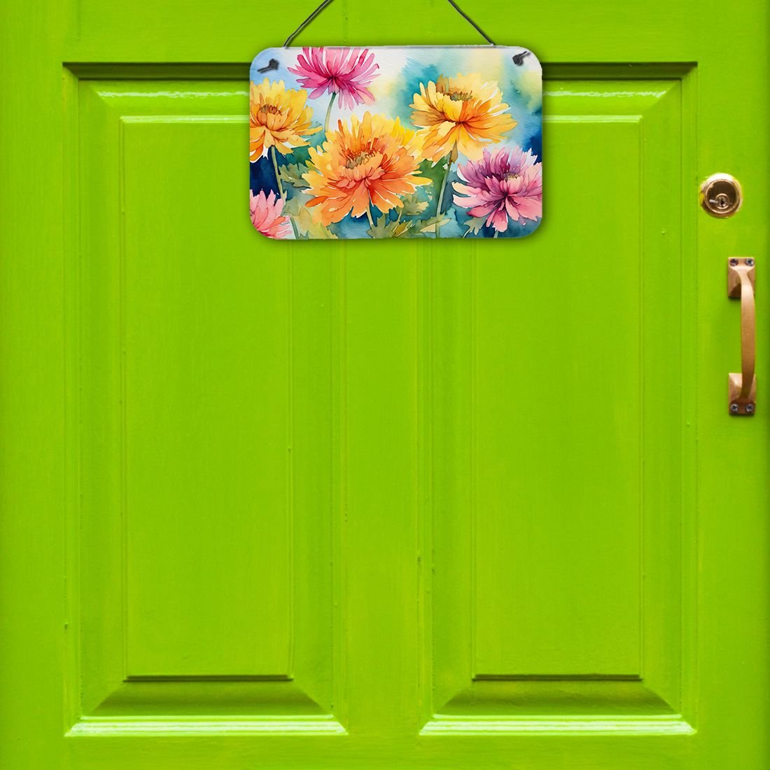 Edge Collections - 8" x 12" - Multicolor - Chrysanthemums Wall or Door Hanging Aluminum Metal Sign - 1 Piece