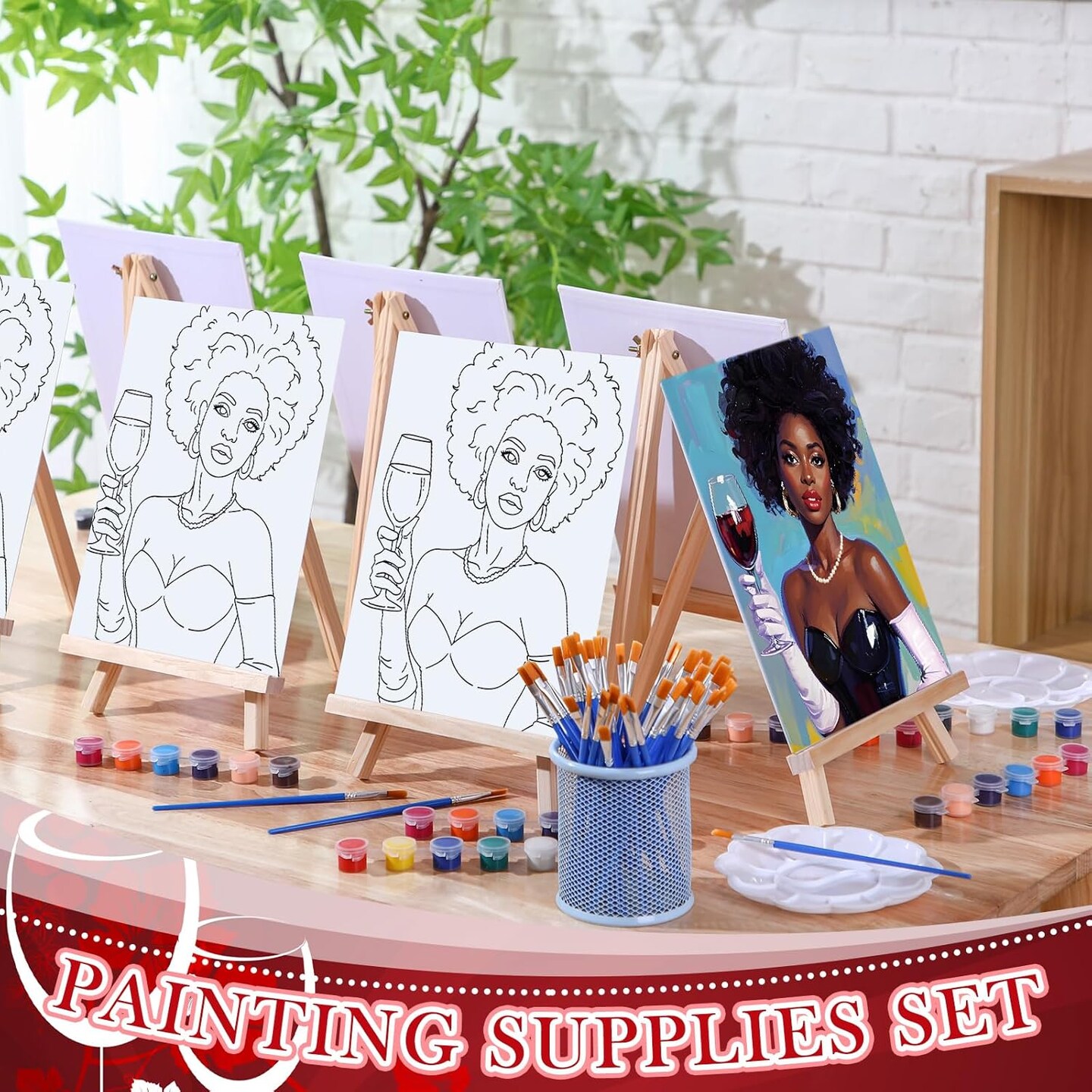 48 Pcs Pre Drawn Canvas Painting Set Sip and Paint Kit (multicolor) 9.84 x 7.87 x 0.99 inches