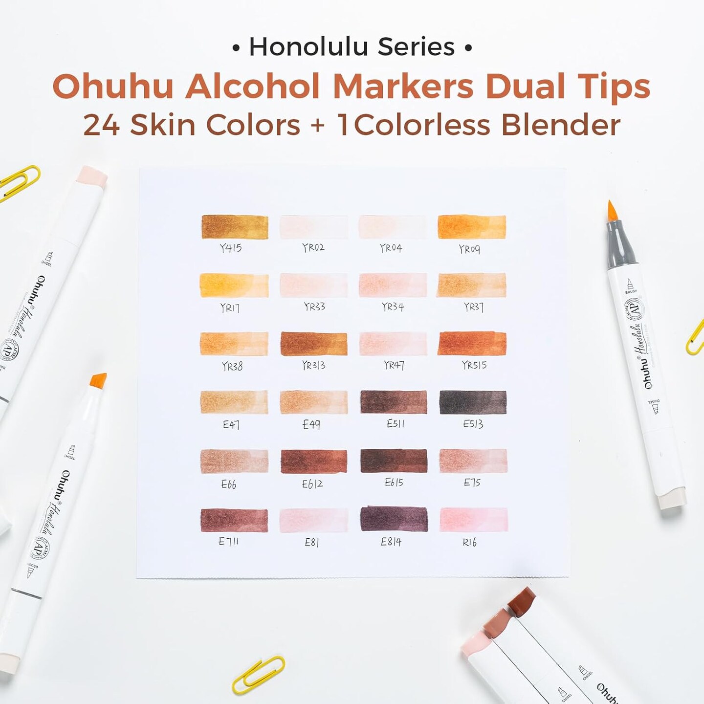 Ohuhu Honolulu 24 Skin Tone Alcohol Markers + 60 Color Water-Based Marker Set