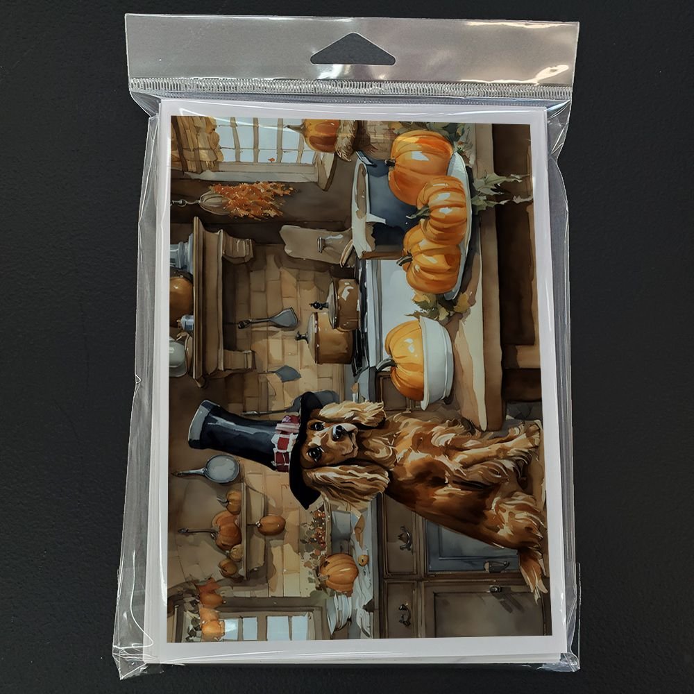 Edge Collections - 5" x 7" - Multicolor - Cocker Spaniel Fall Kitchen Pumpkins Greeting Cards - 8 Pieces