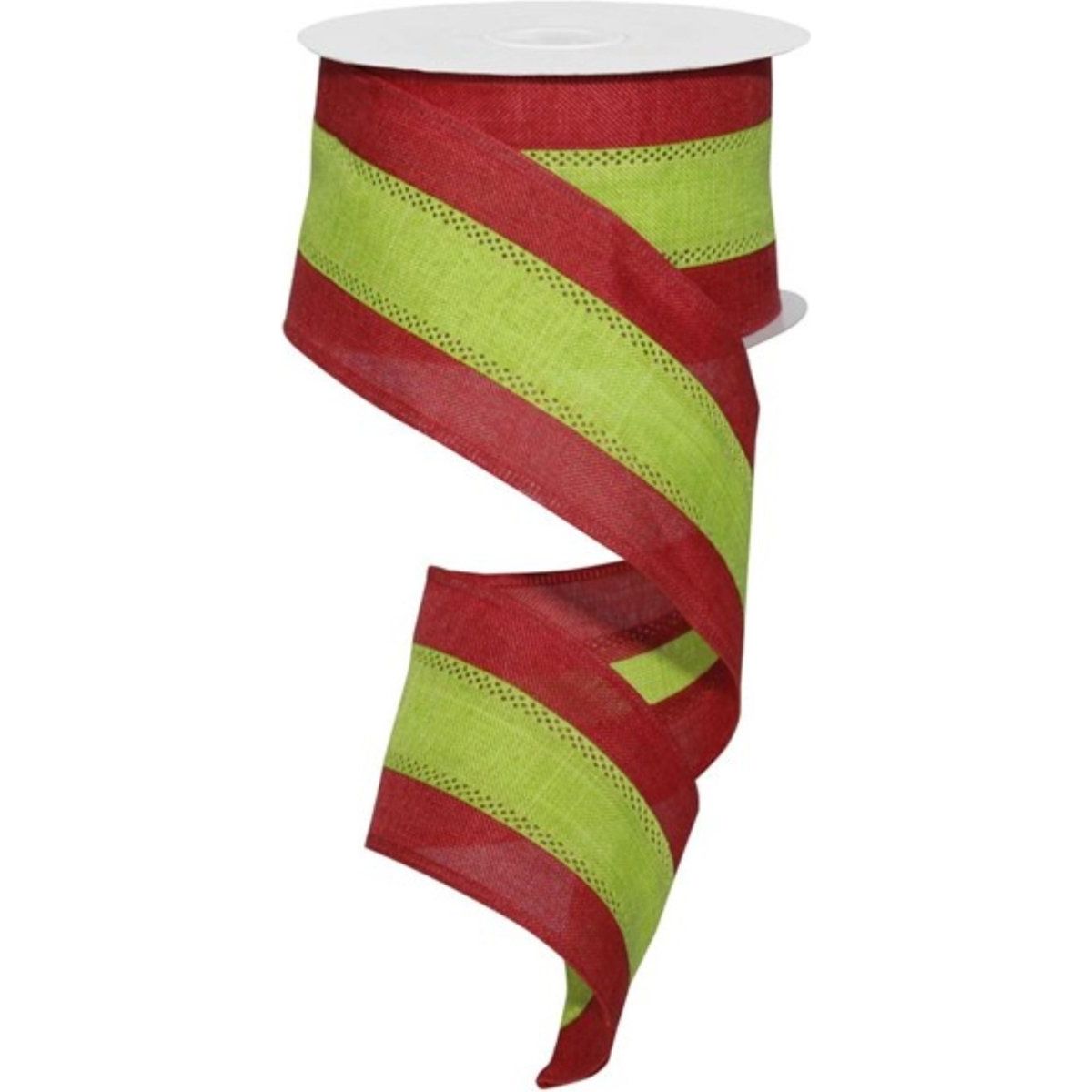 2.5&#x22; Tricolor Striped Ribbon: Red/Lime Green (10 Yards)