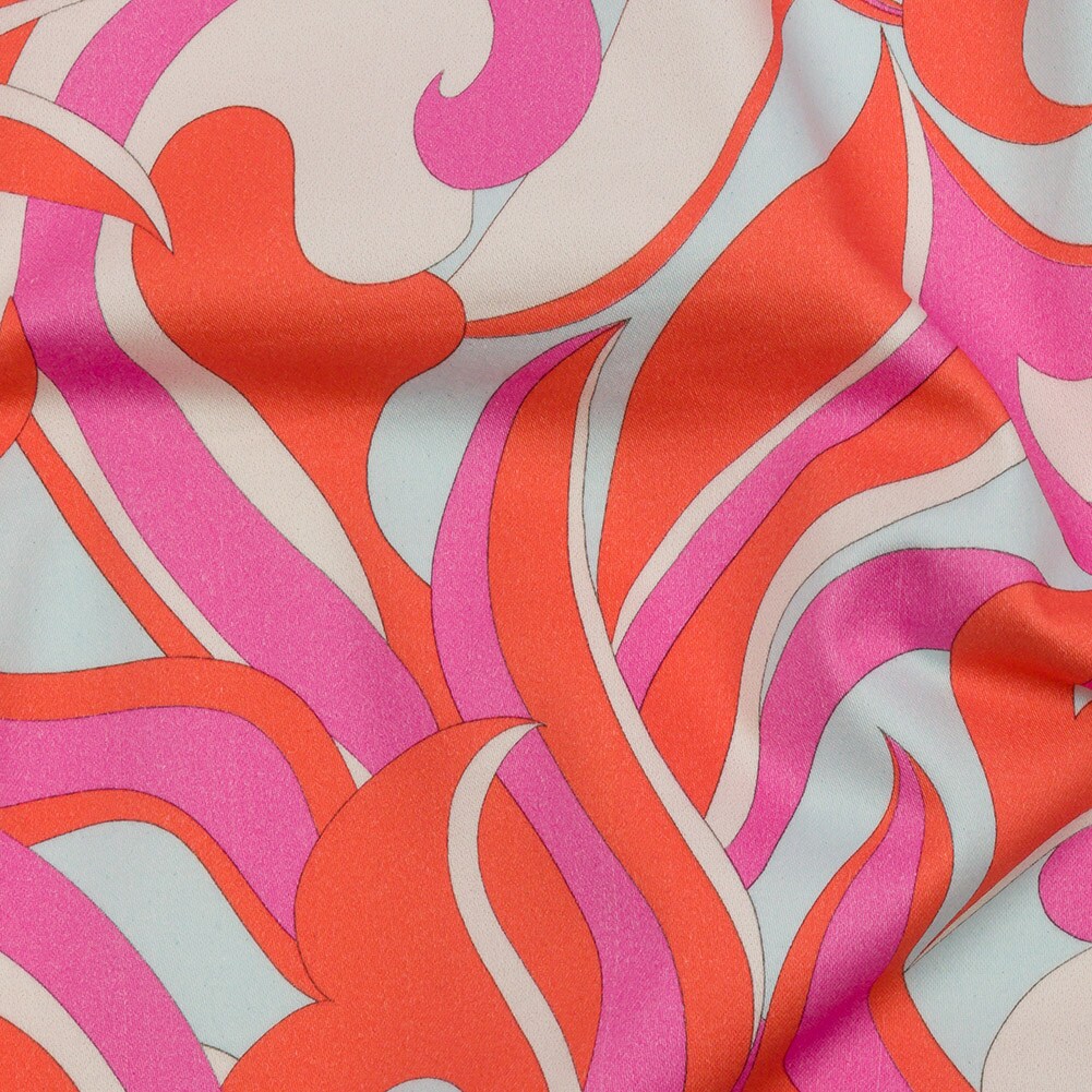1 Yard Hot Pink and Orange Abstract Stretch Cotton Sateen Fabric