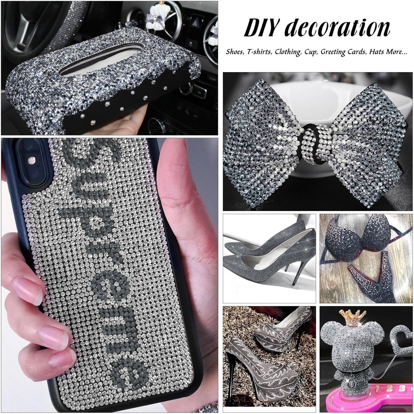 MEIBITE 6796PCS Grey Diamond Hotfix Rhinestones Crystal Stones Glass for Fabric Clothes Shirts Sparkly Flat Back Round with Tweezers and Picking Pen (SS6~SS30 Set)