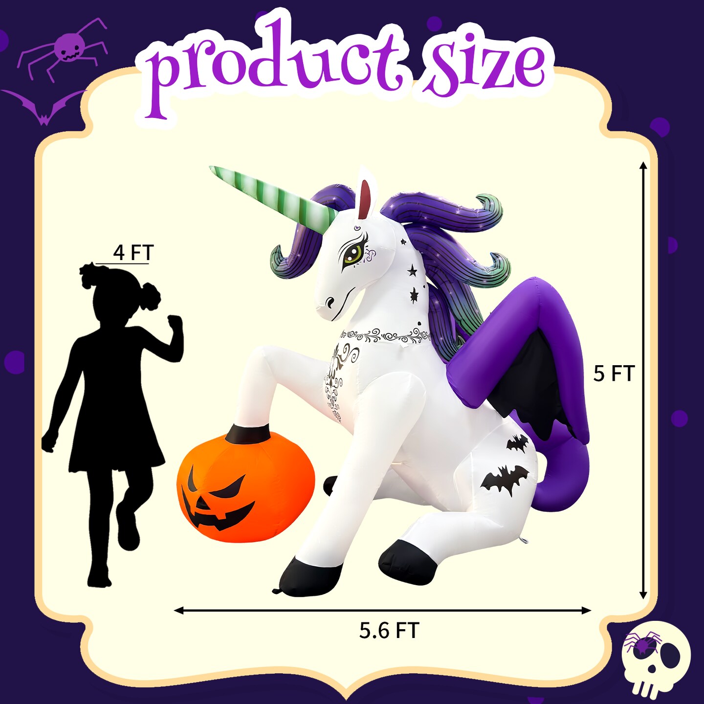 GOOSH 6FT Inflatable Halloween Unicorn with Pumpkin &#x2013; Light-Up Yard Decoration