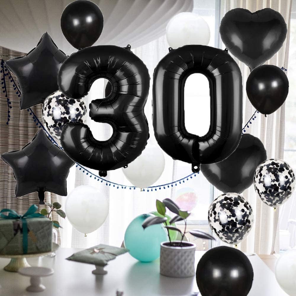 30th Birthday Balloon 30 Birthday Decorations (Black)