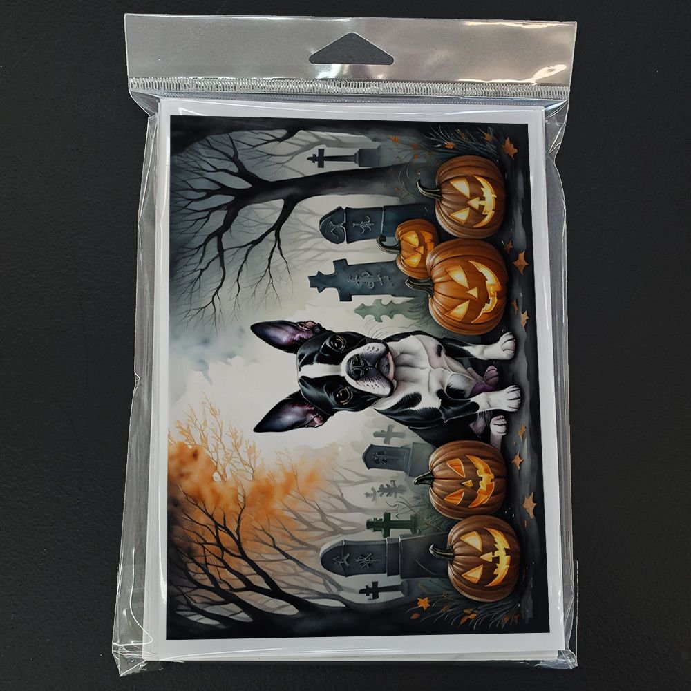 Edge Collections - 5" x 7" - Multicolor - Boston Terrier Cute Spooky Halloween Greeting Cards - 8 Pieces
