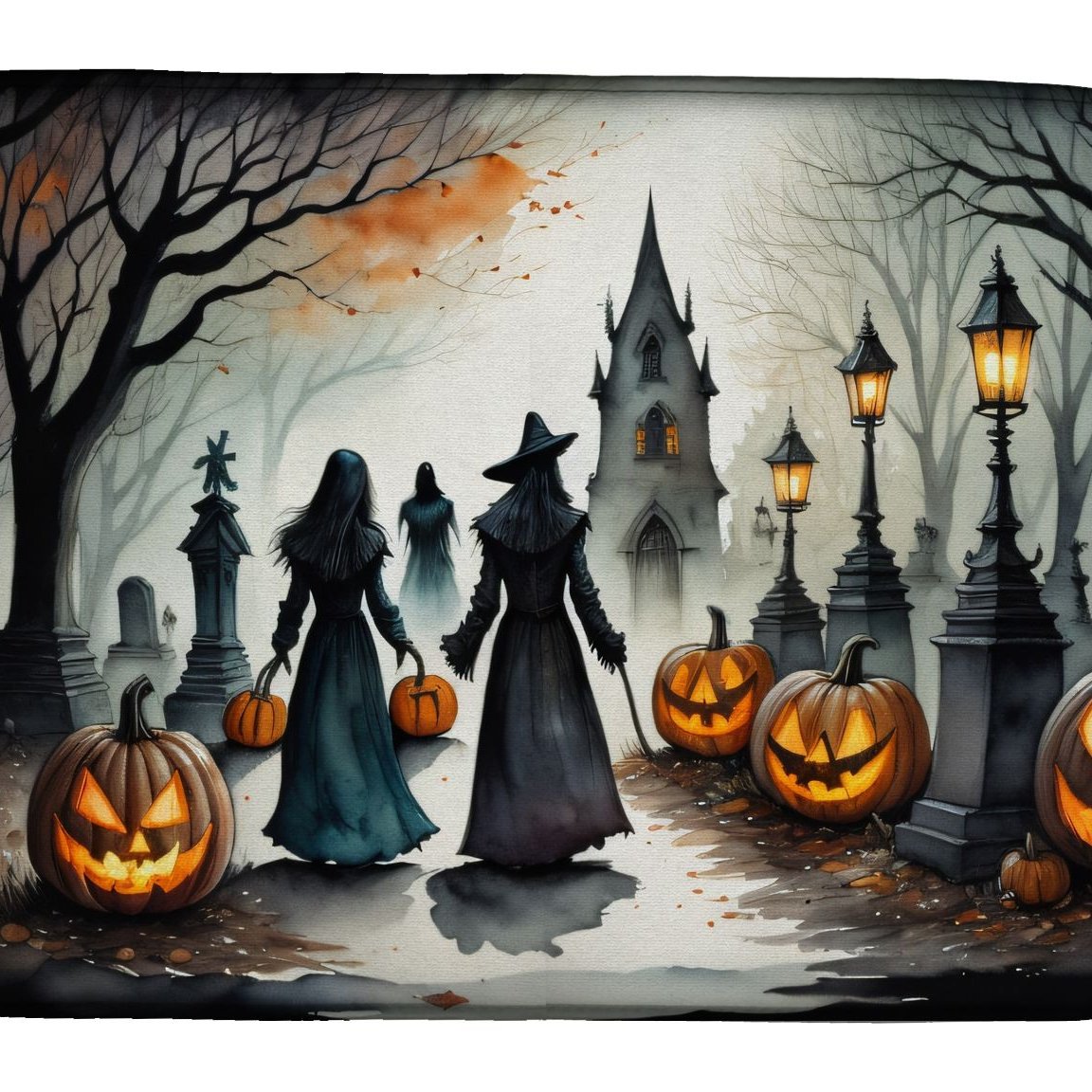 Edge Collections - 14" x 22" - Multicolor - Vampires Spooky Halloween Dish Drying Mat Absorbent Pad - 1 Piece