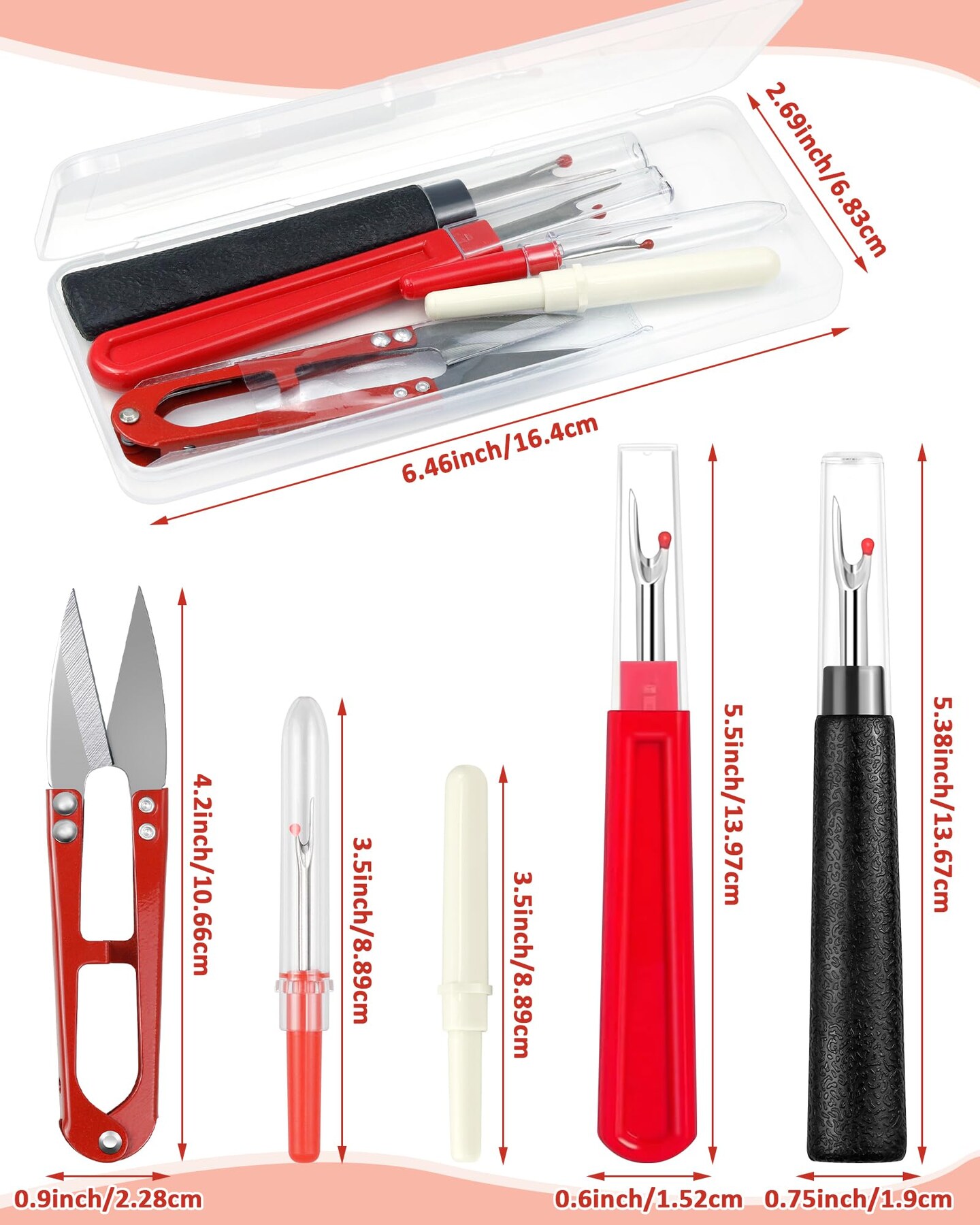 FIVEIZERO Seam Rippers for Sewing – 2 Big and 2 Small Stitch Remover Tools, Thread Ripper, Embroidery Removal Tool with Thread Snips