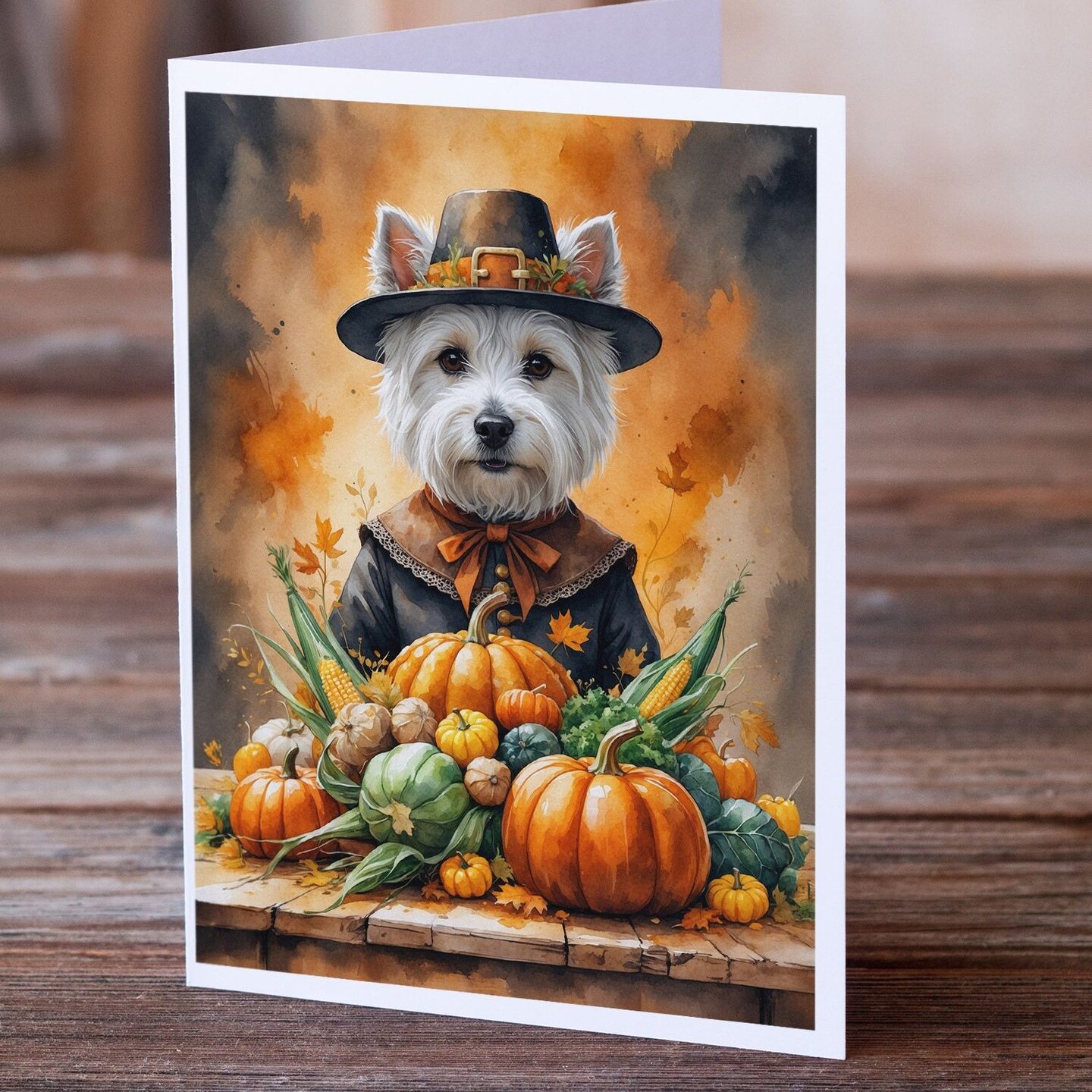 Edge Collections - 5" x 7" - Orange - Thanksgiving Greeting Cards West Highland Terrier Blank Cards with Envelopes - 8 Pieces