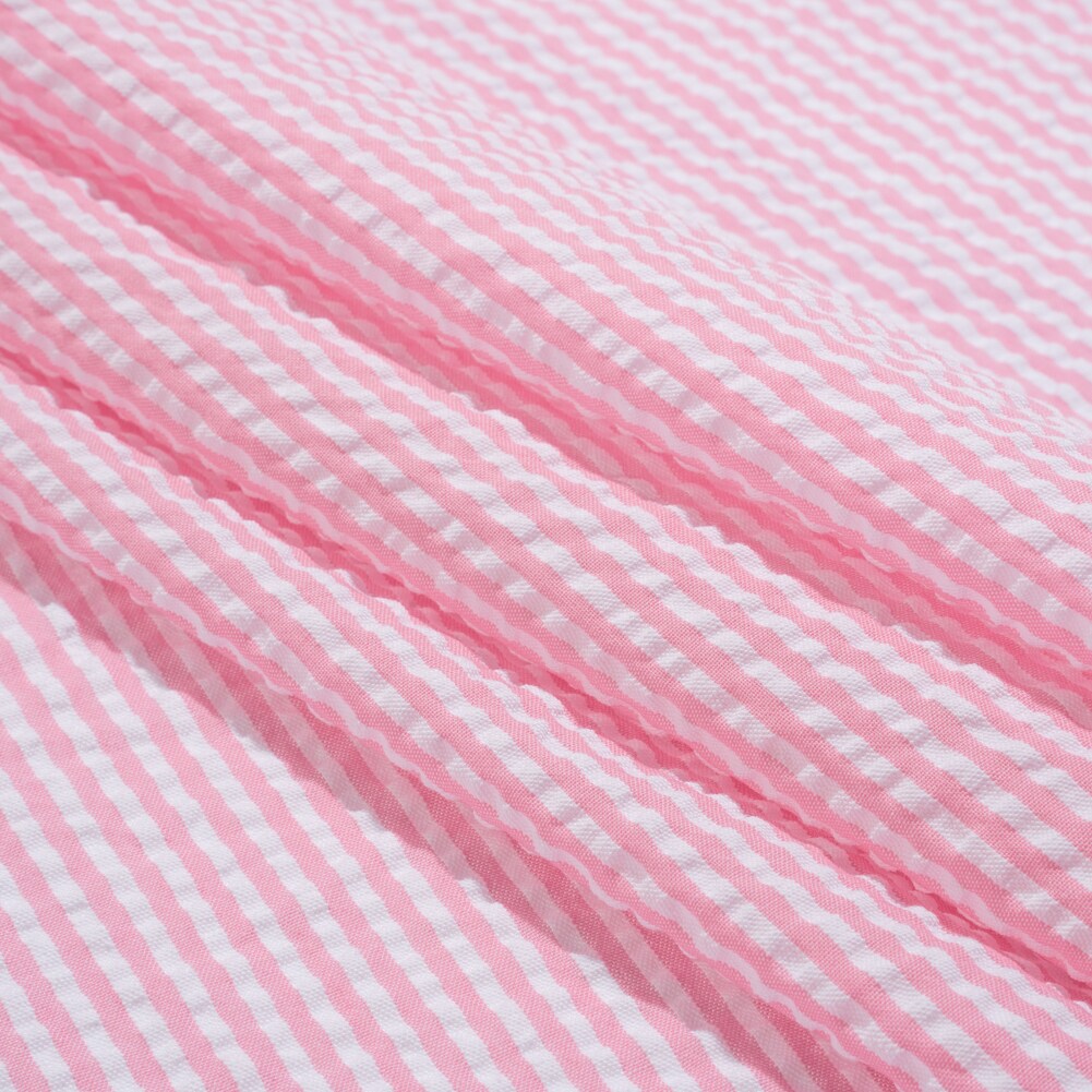 1 Yard Bubblegum Pink White Candy Striped Summer Cotton Polyester Seersucker