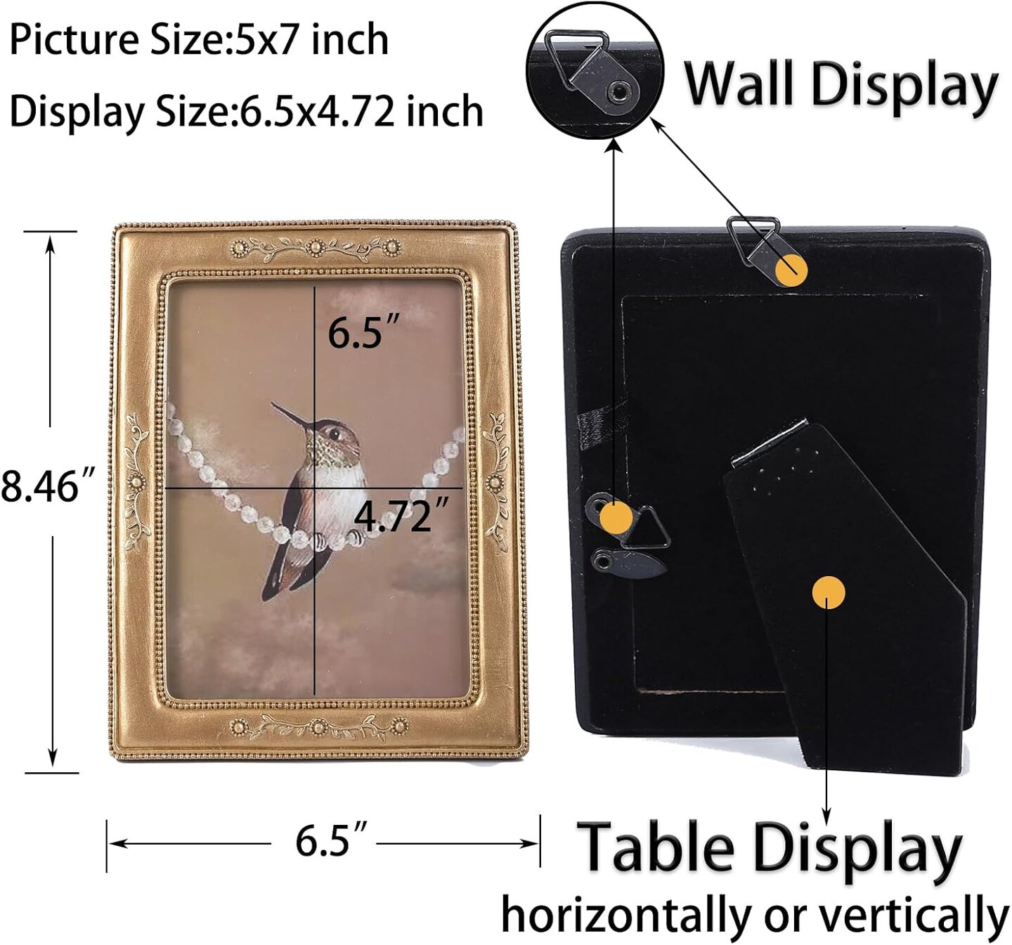 Vintage Picture Frame 5x7 Antique Picture Frame Tabletop and Wall Mount Photo Frame Victorian Home Decor