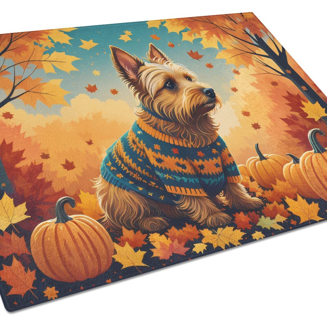 Edge Collections - 15" x 12" - Multicolor - Decorative Glass Cutting Board Australian Terrier - 1 Piece