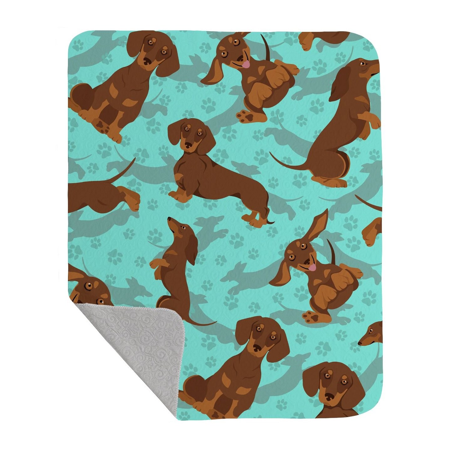 Edge Collections - 50" x 60" - Brown & Teal - Chocolate And Dachshund Quilted Blanket - 1 Piece