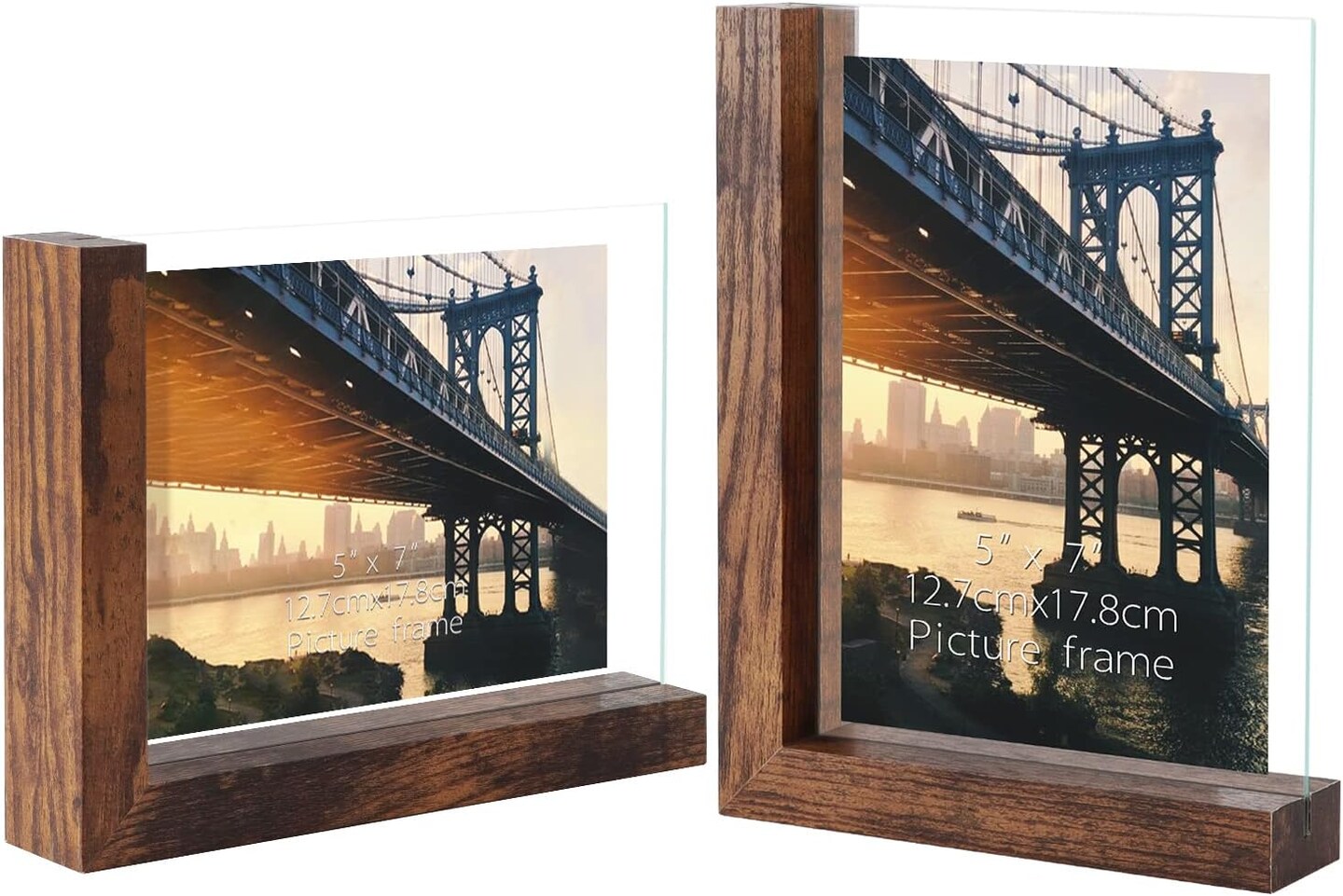 5x7 Picture Frames Set of 2, Double Sided Frame Display Holder with Rustic L Shaped(Brown)8.4"L x 6.4"W