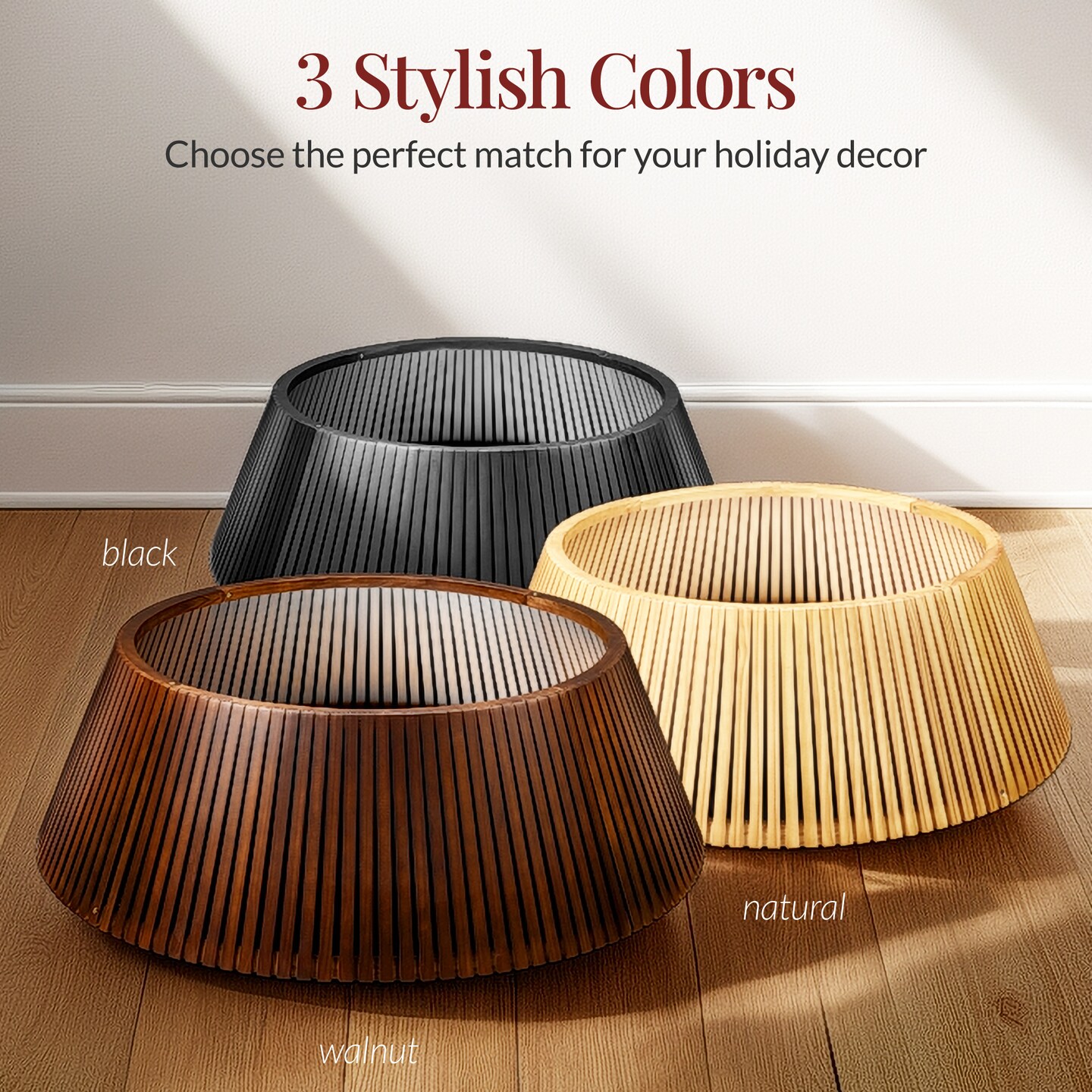 Best Choice Products 36in Christmas Tree Collar, Solid Wood Slatted Tree Skirt Holiday Accessory for Home