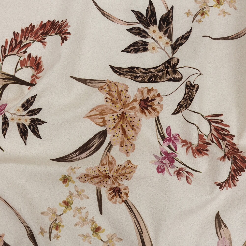 1 Yard Ivory Leaves of Change Stretch Cotton Twill Fabric