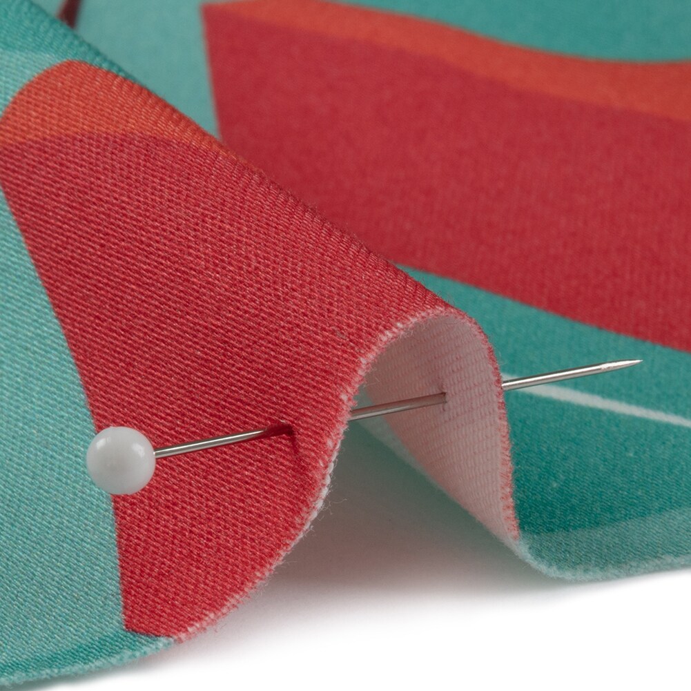 1 Yard Stretch Cotton Sateen Turquoise and Red Diamonds Deco Delight Print Fabric