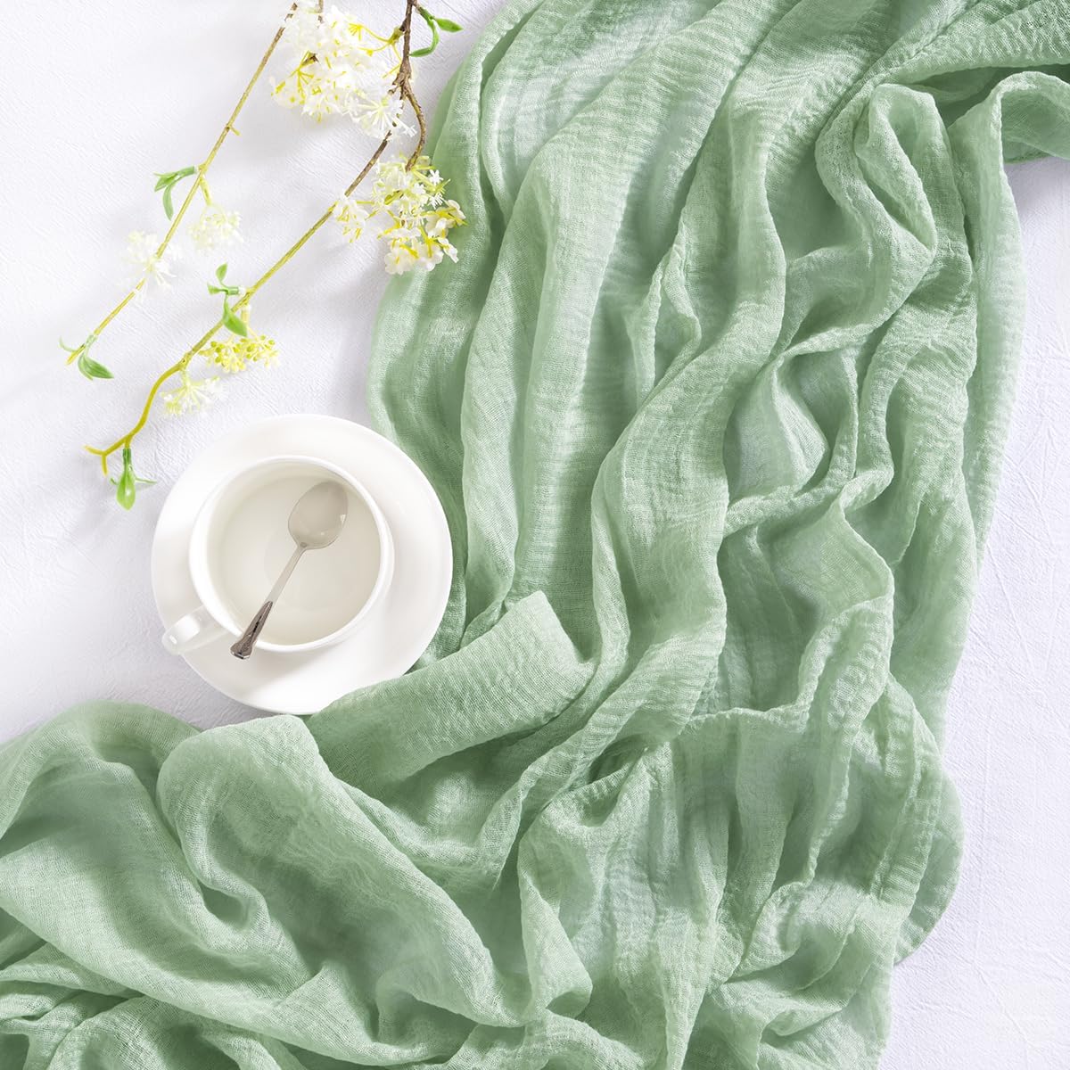 Sage Green Cheesecloth Table Runner Fall Thanksgiving Table Runner 120 inches