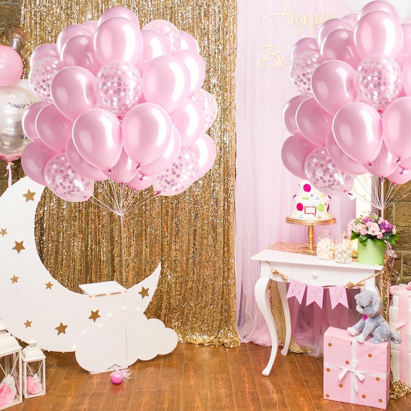 Pink Balloon and Silver Confetti Balloon (Pink)