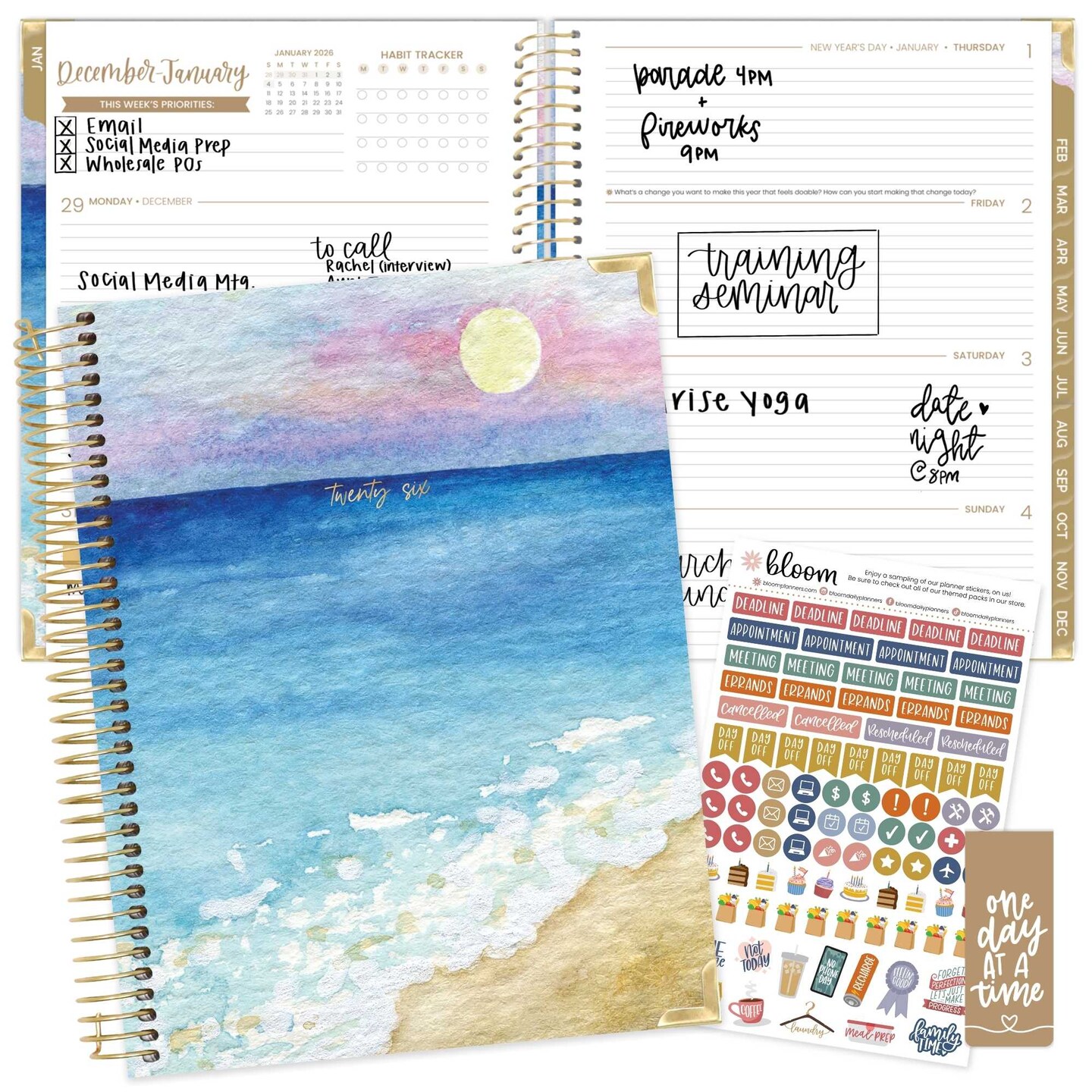 bloom daily planners 2026 Hard Cover Weekly &#x26; Monthly Planner, 8.5&#x22; x 11&#x22;, Coastal Calm