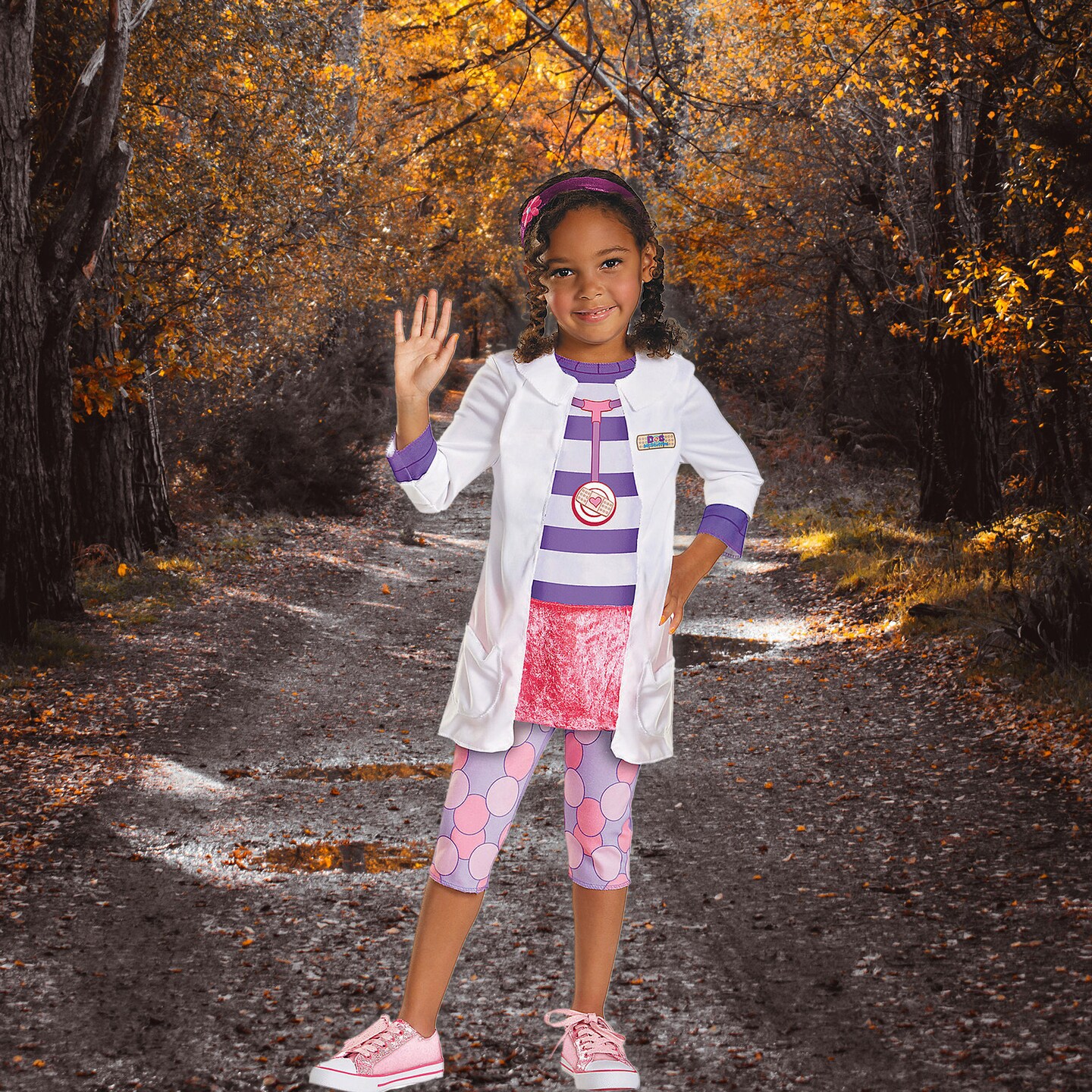 Girls Doc McStuffins Costume Lab Coat Leggings and Headband Comfortable and Playful