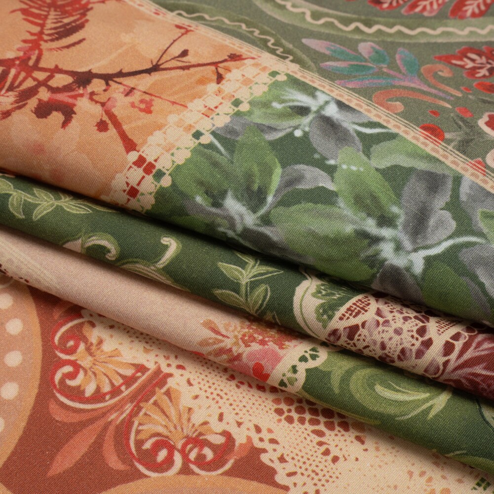 1 Yard Red Scrapbook Patchwork Stretch Cotton Poplin Fabric Red Green Floral Patchwork Design 59 inch Width