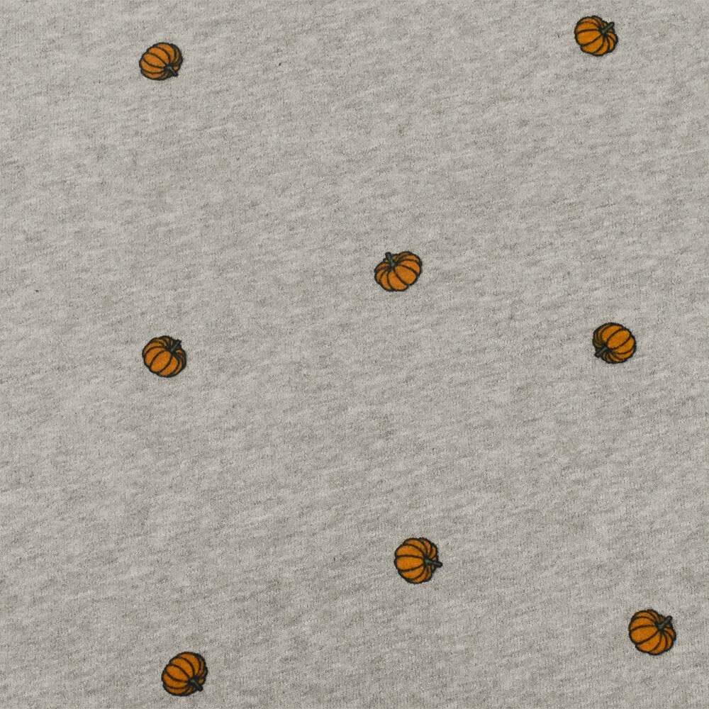 Heather Gray-Orange-Multi Pumpkin Printed Cotton French Terry Knit Fabric By the Yard