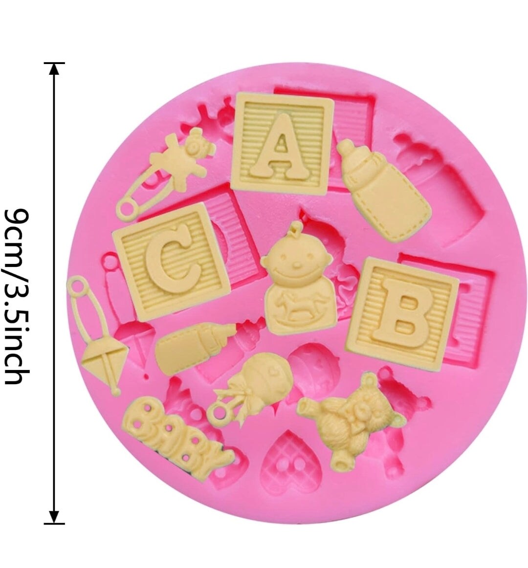 Baby Shower Silicone Mold – Blocks, Bottles, Rattles & Teddy Bear
