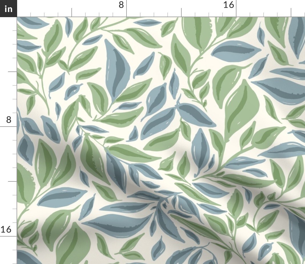 Green Blue Vine Spring Garden Climbing Vines Botanical Calm Serene Rustic Farmhouse Cottage Custom Printed Fabric by Spoonflower Various Fabrics by the Yard or Fat Quarter