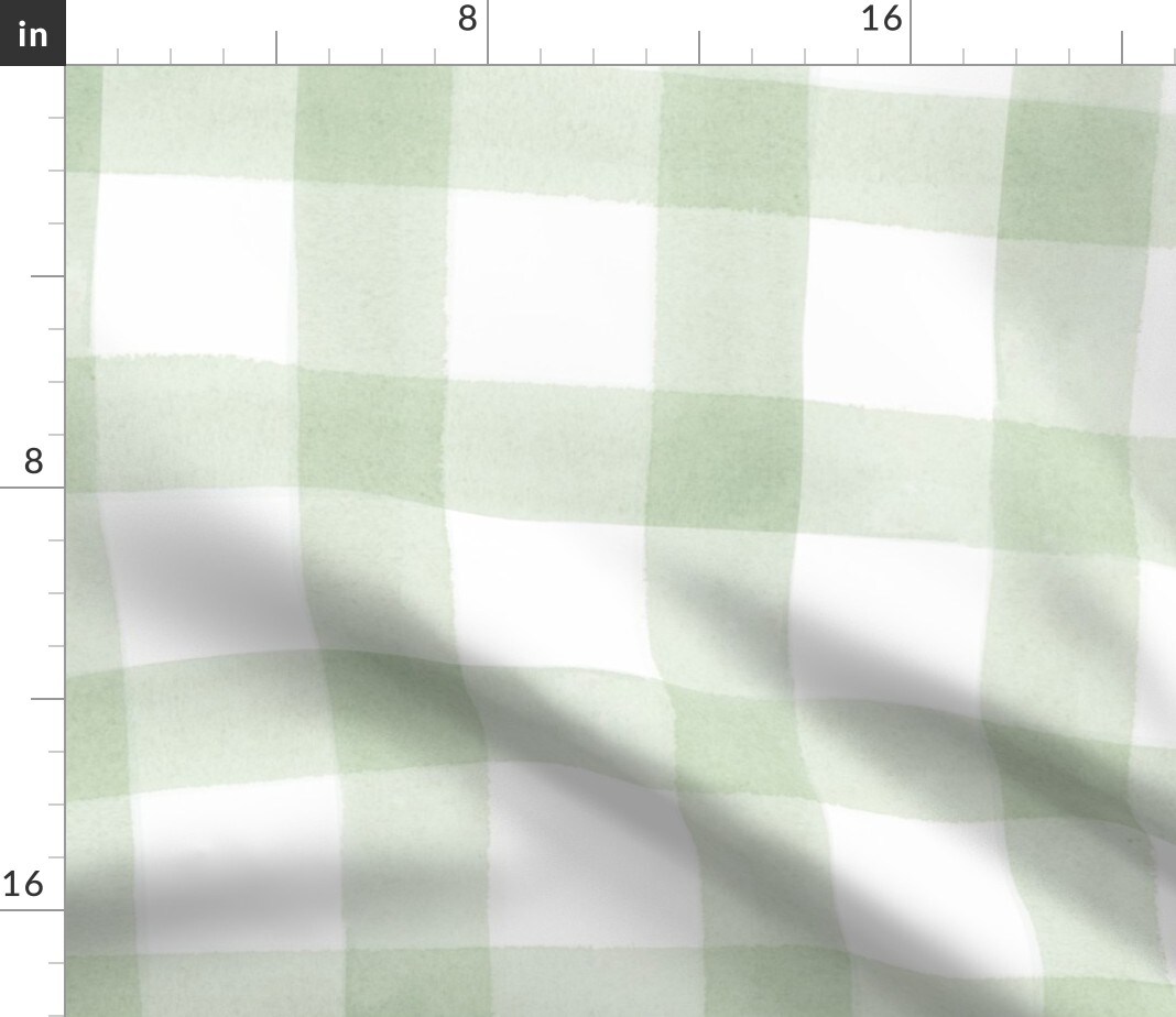 Sage Green Plaid Buffalo Check Large Scale Celery Rustic Gingham Custom Printed Fabric by Spoonflower Various Fabrics by the Yard or Fat Quarter 9002768