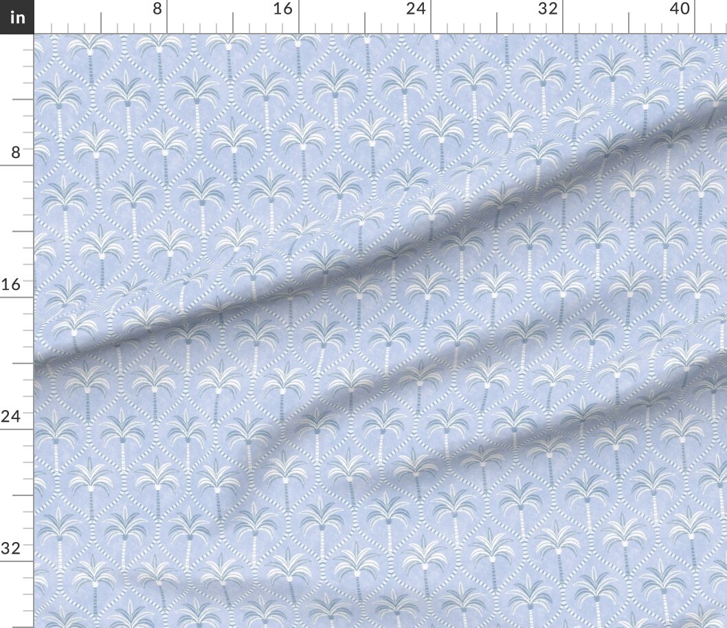 Various Fabrics by the Yard or Fat Quarter Tropical Periwinkle Blue Ogee Palm Trees Coastal Beach House New England Grandmillenial Custom Printed Fabric by Spoonflower