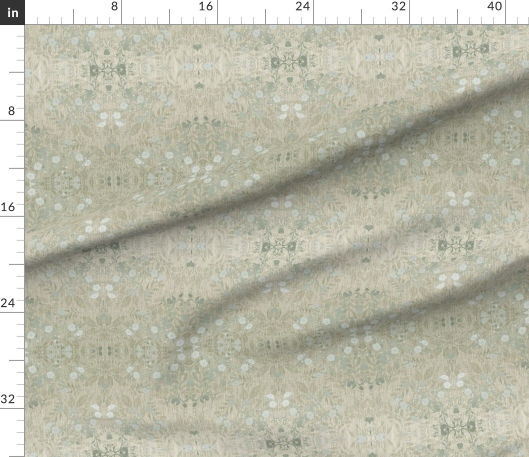 Victorian Damask Rustic Faux Silver Floral Botanical Vintage Style Flowers Art Nouveau Custom Printed Fabric by Spoonflower Various Fabrics by the Yard or Fat Quarter