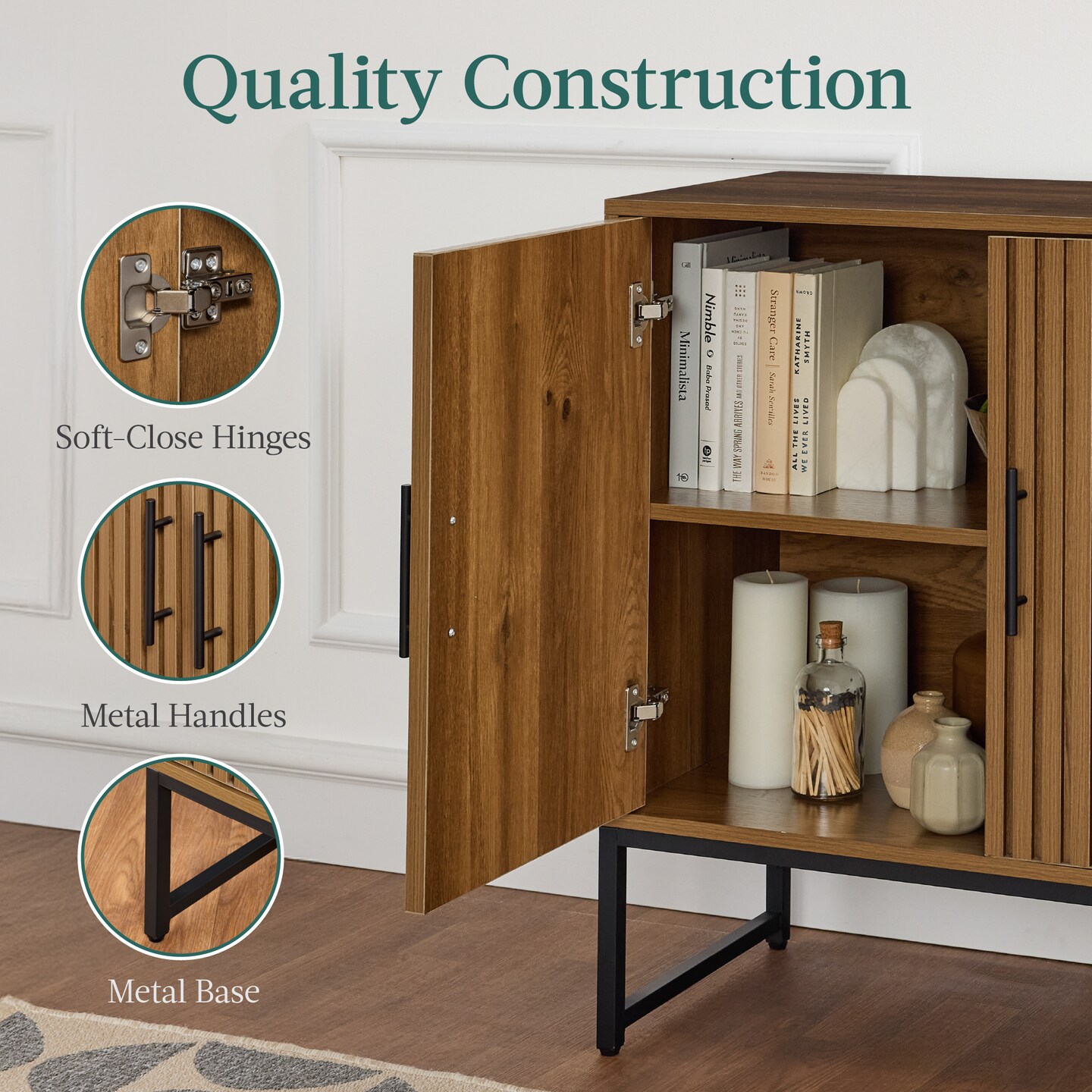 Best Choice Products 2-Door Slatted   Storage Cabinet, Accent Furniture w/ Non-Scratch Foot Pads