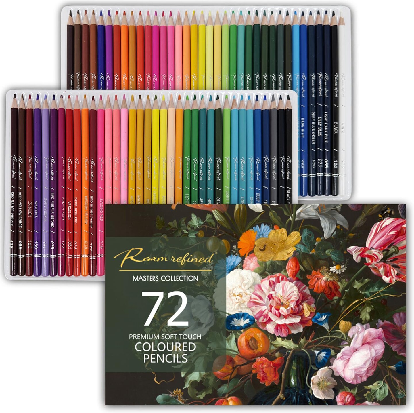 RAAM REFINED 72 Premium Colored Pencils for Adult Coloring, Artist Soft Series Lead Cores with Vibrant Colors, Professional Oil Based Colored Pencils, Drawing Pencils, Art Pencils Gift Box