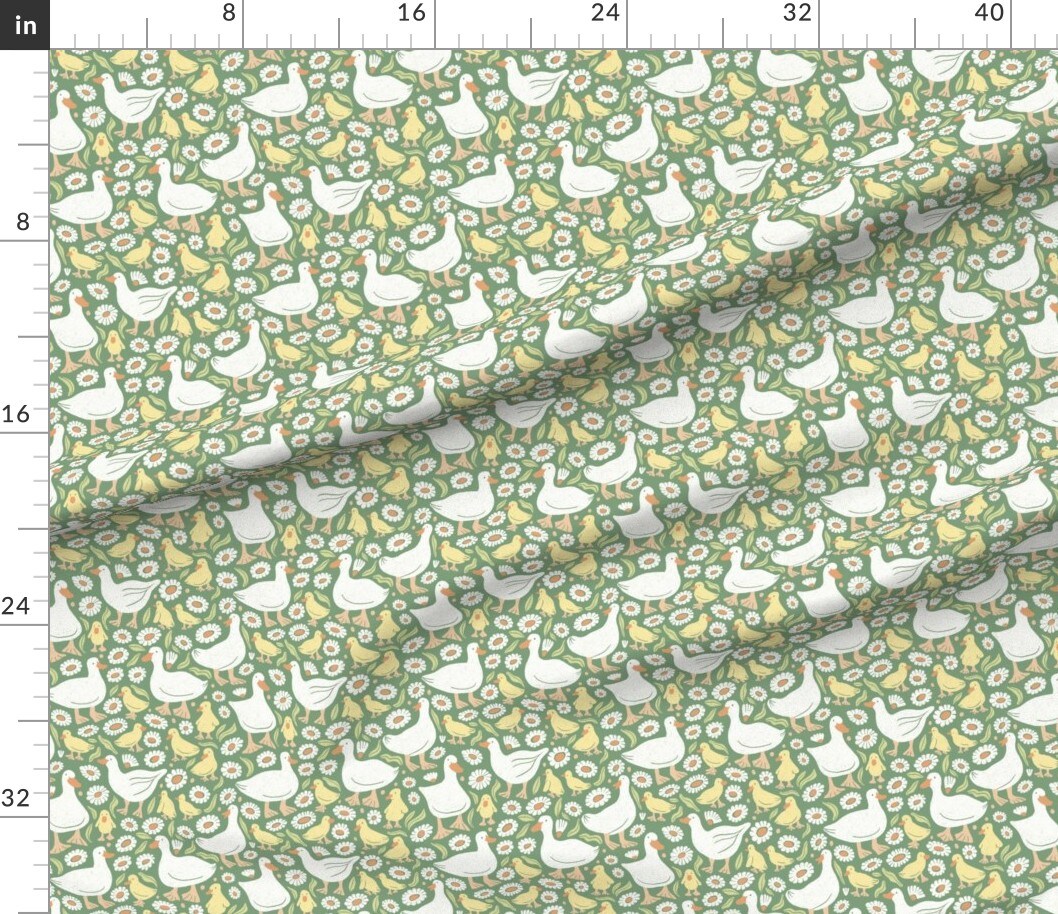 Various Fabrics by the Yard or Fat Quarter Cottage Duck Cottage Floral Whimsical Duckling Fun Cute Happy Cheerful Bright Pastel Dark Sage Green Blush Pink White Boho Baby Custom Printed Fabric by Spoonflower