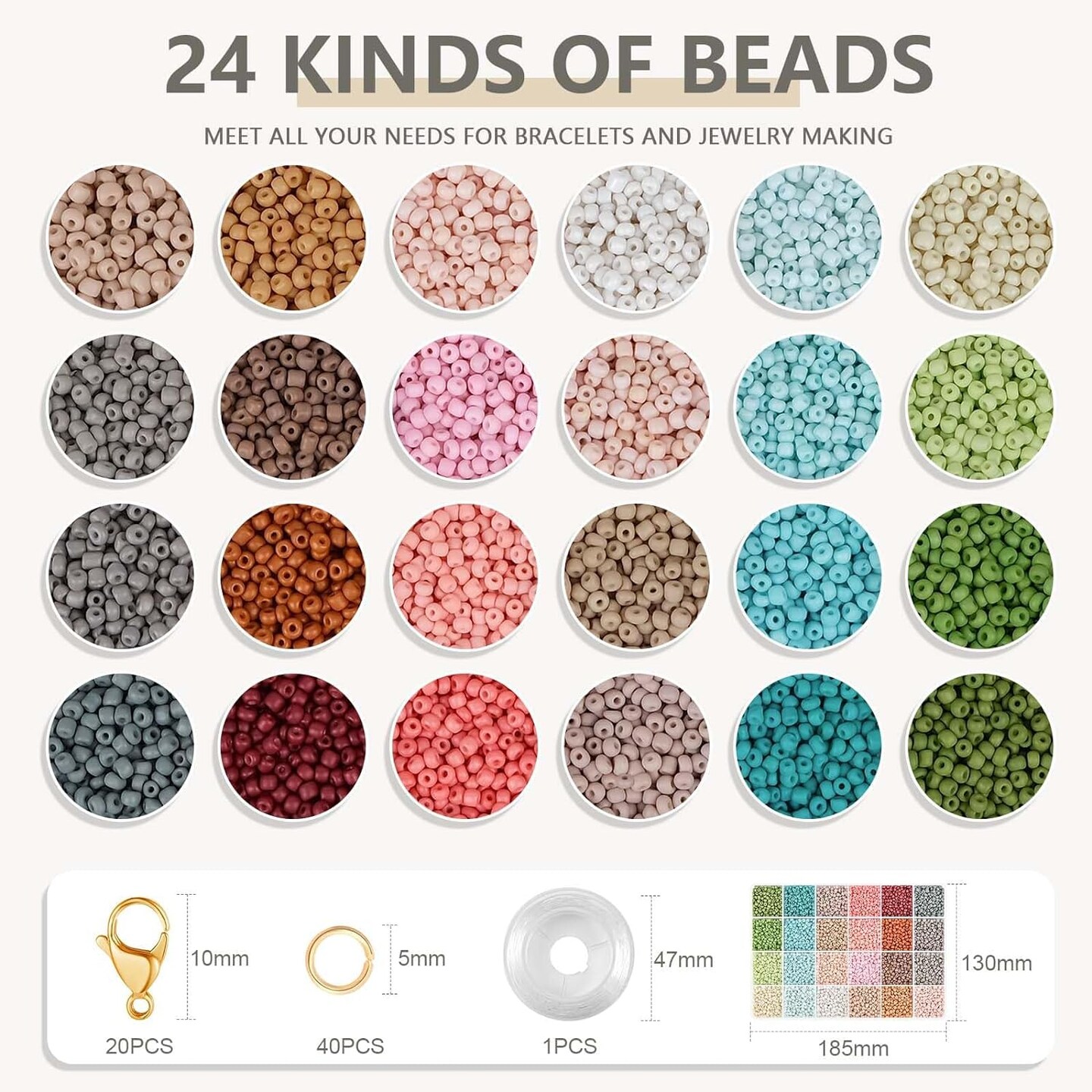 3mm Glass Seed Beads for Bracelets Making, Friendship Bracelet Making Kit, 24 Colors Bead Bracelet Kit