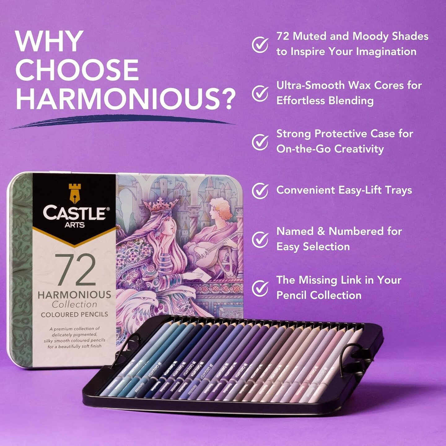 72 Harmonious Colored Pencil Set | Wax-Based, Soft Core Coloring Pencils for Expert Blending