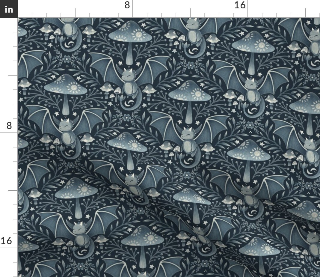 Baby Dragon Bohemian Botanical Magical Guardian Farmhouse Safe Cottagecore Dark Teal Gray Custom Printed Fabric by Spoonflower Various Fabrics by the Yard or Fat Quarter