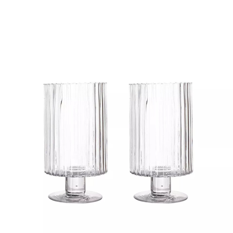 2 pcs 9&#x22; Clear Ribbed Pedestal Glass Vases Wedding Home Centerpieces Decorations