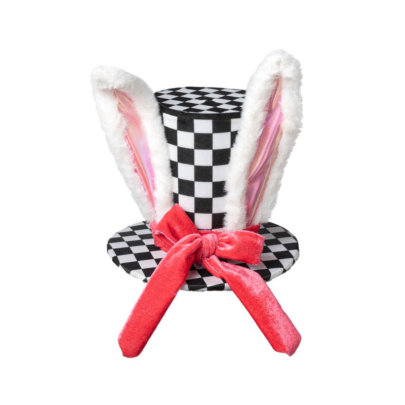 7.75&#x22; Bunny Ear Hat &#x26; Velvet-Black &#x26; White Check