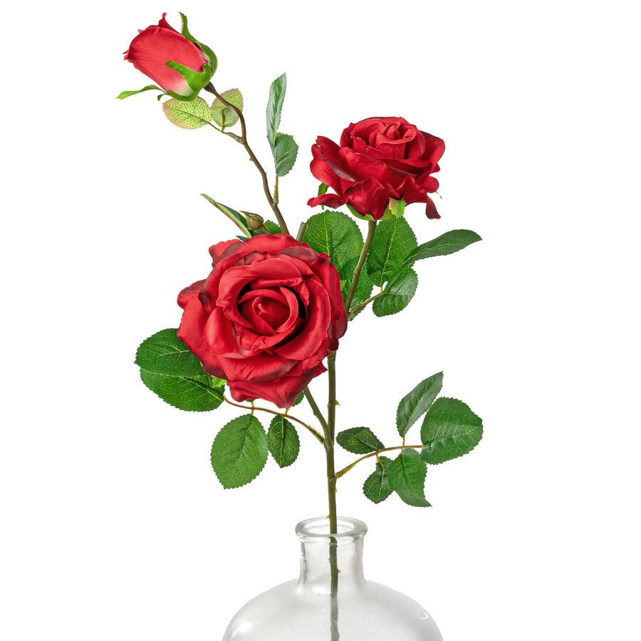 30&#x22; Red Rose Spray &#x2013; Realistic Faux Floral Stem